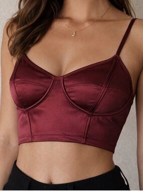Auden Satin Lightly Lined Berry Red Lingerie Corset Bra - NWT